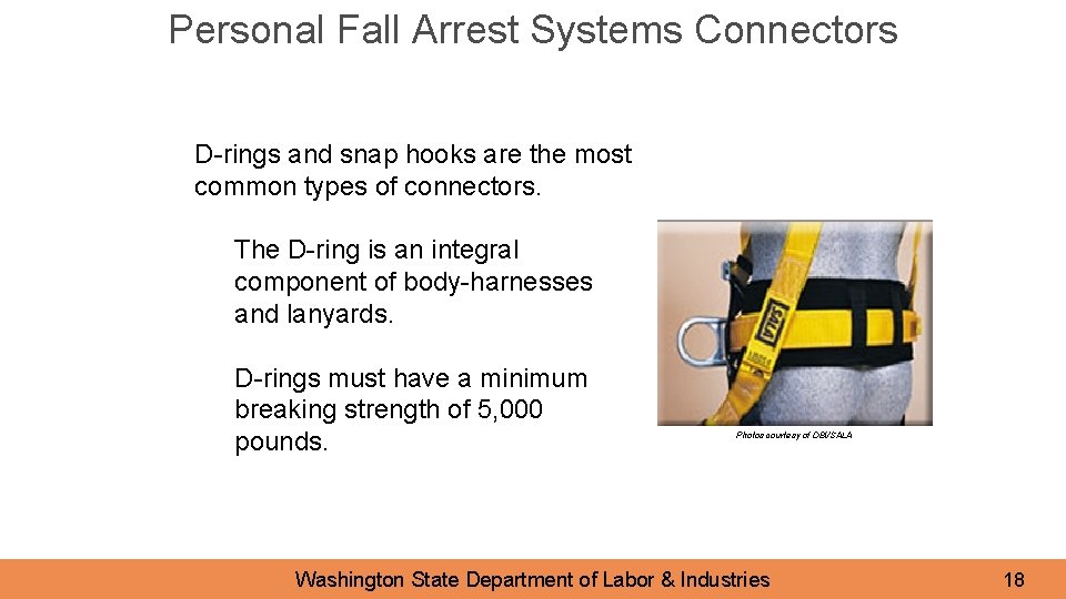 Personal Fall Arrest Systems Connectors D-rings and snap hooks are the most common types