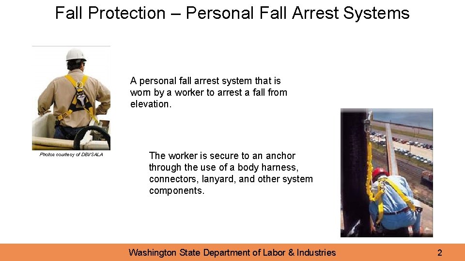 Fall Protection – Personal Fall Arrest Systems A personal fall arrest system that is