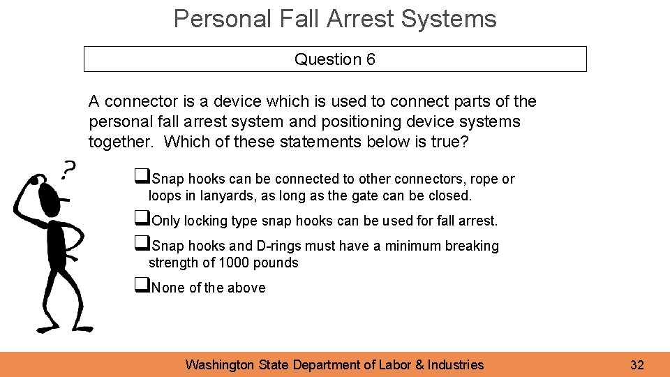 Personal Fall Arrest Systems Question 6 A connector is a device which is used