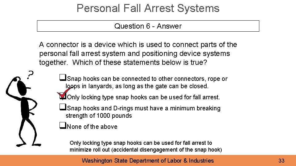 Personal Fall Arrest Systems Question 6 - Answer A connector is a device which