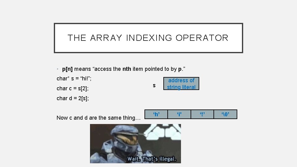 THE ARRAY INDEXING OPERATOR • p[n] means “access the nth item pointed to by