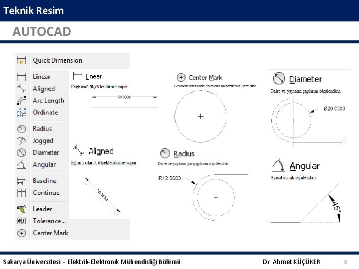 Teknik Resim AUTOCAD Sakarya Üniversitesi - Elektrik-Elektronik Mühendisliği Bölümü Dr. Ahmet KÜÇÜKER 6 