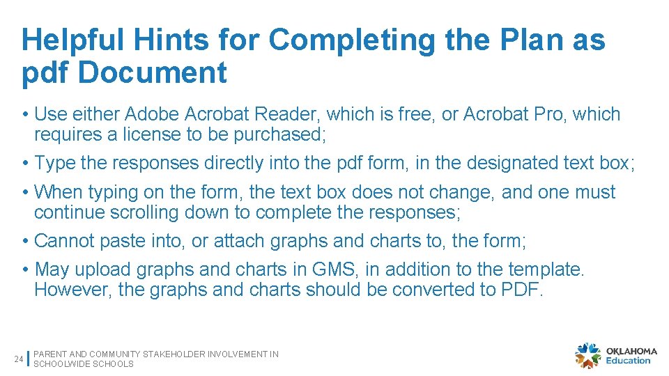 Helpful Hints for Completing the Plan as pdf Document • Use either Adobe Acrobat