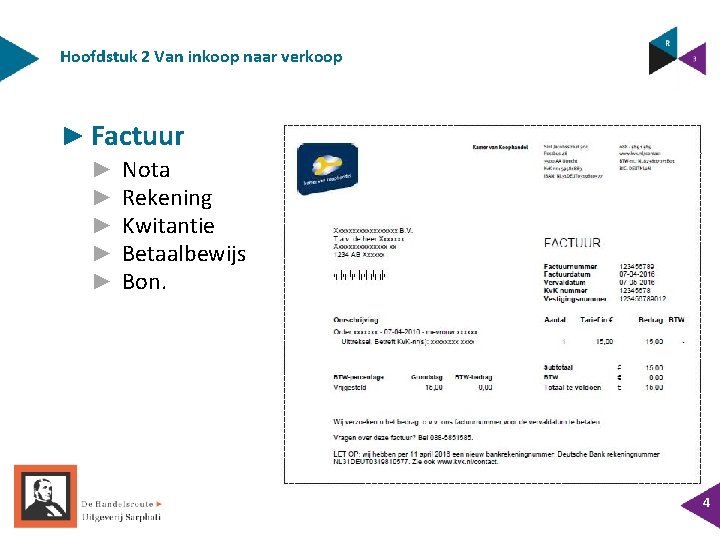 Hoofdstuk 2 Van inkoop naar verkoop ► Factuur ► ► ► Nota Rekening Kwitantie