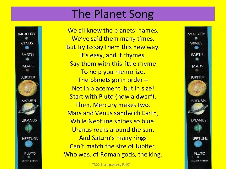 The Planet Song We all know the planets’ names. We’ve said them many times.