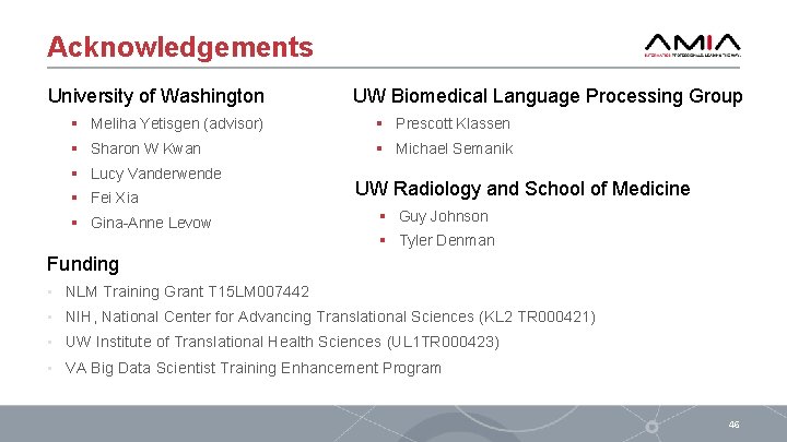 Acknowledgements University of Washington UW Biomedical Language Processing Group § Meliha Yetisgen (advisor) §