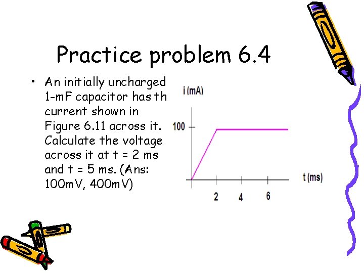 Practice problem 6. 4 • An initially uncharged 1 -m. F capacitor has the