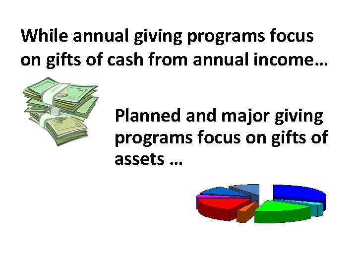 While annual giving programs focus on gifts of cash from annual income… Planned and