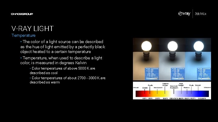 V-RAY LIGHT Temperature • The color of a light source can be described as