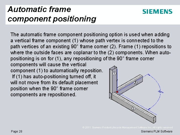 Automatic frame component positioning The automatic frame component positioning option is used when adding