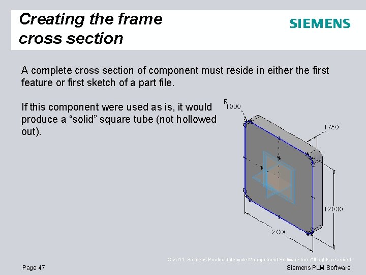 Creating the frame cross section A complete cross section of component must reside in