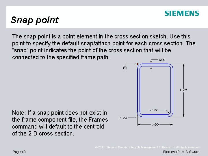Snap point The snap point is a point element in the cross section sketch.