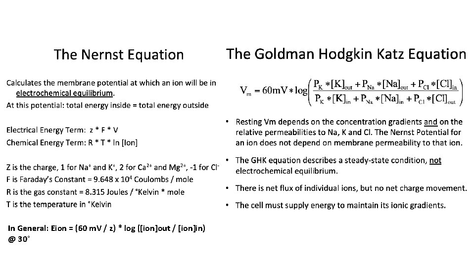 In General: Eion = (60 m. V / z) * log ([ion]out / [ion]in)