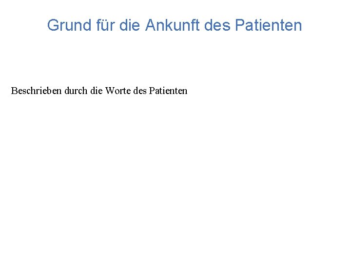 Grund für die Ankunft des Patienten Beschrieben durch die Worte des Patienten 