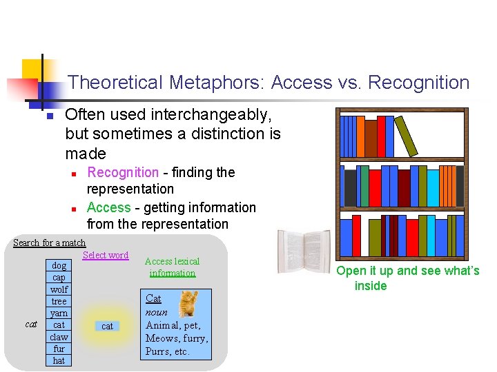 Theoretical Metaphors: Access vs. Recognition n Often used interchangeably, but sometimes a distinction is