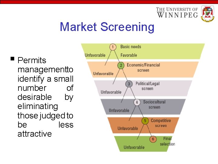 Market Screening § Permits managementto identify a small number of desirable by eliminating those