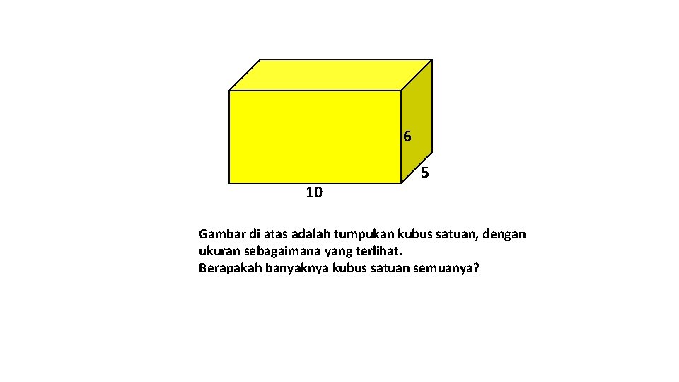 6 10 5 Gambar di atas adalah tumpukan kubus satuan, dengan ukuran sebagaimana yang