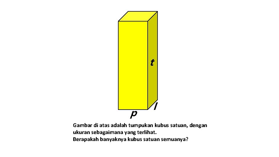 t p l Gambar di atas adalah tumpukan kubus satuan, dengan ukuran sebagaimana yang