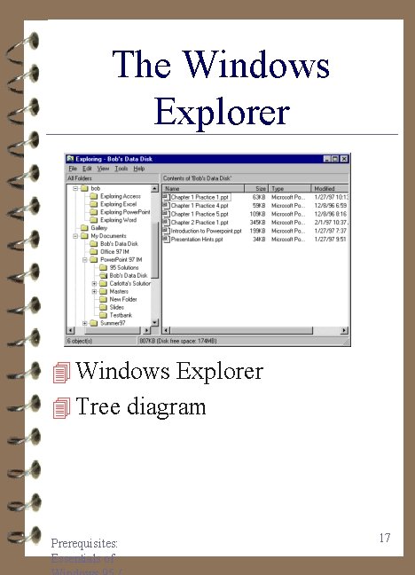 The Windows Explorer 4 Tree diagram Prerequisites: Essentials of 17 