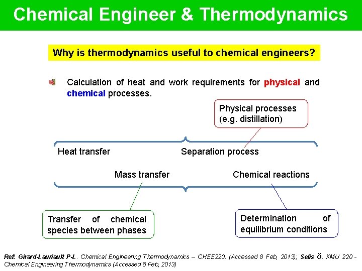 Chemical Engineer & Thermodynamics Why is thermodynamics useful to chemical engineers? Calculation of heat