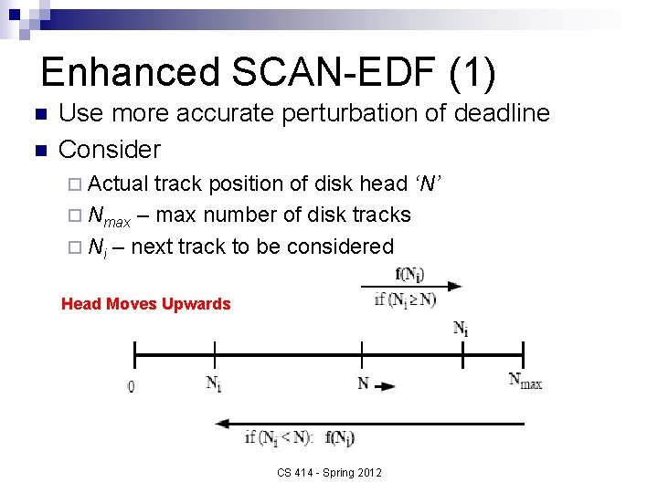 Enhanced SCAN-EDF (1) n n Use more accurate perturbation of deadline Consider ¨ Actual