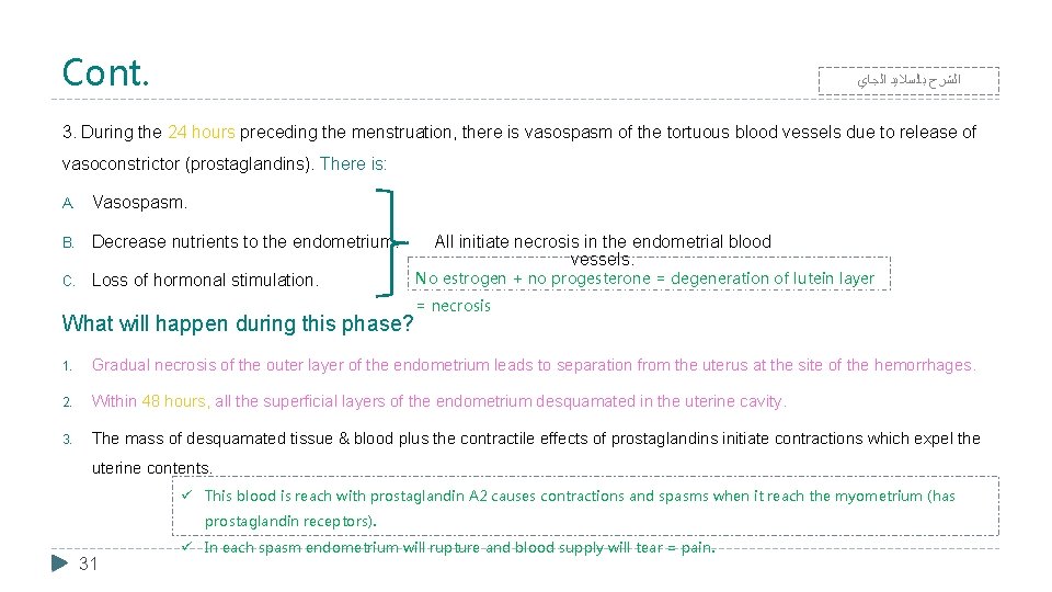 Cont. ﺍﻟﺠﺎﻱ ﺑﺎﻟﺴﻼﻳﺪ ﺍﻟﺸﺮﺡ 3. During the 24 hours preceding the menstruation, there is