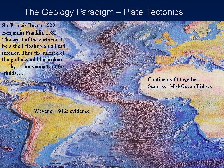 The Geology Paradigm – Plate Tectonics Sir Francis Bacon 1620 Benjamin Franklin 1782 The