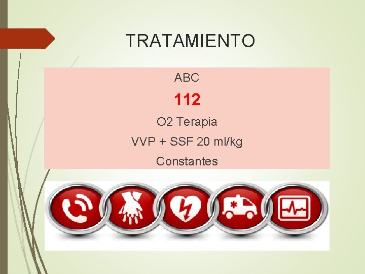 TRATAMIENTO ABC 112 O 2 Terapia VVP + SSF 20 ml/kg Constantes 