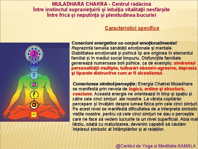 MULADHARA CHAKRA - Centrul rădăcină Între instinctul supravieţuirii şi intuiţia vitalităţii nesfârşite Între frică
