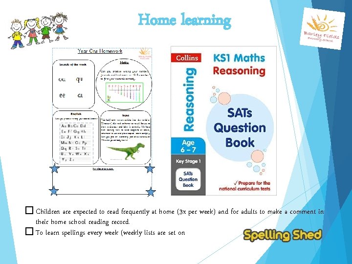 Home learning � Children are expected to read frequently at home (3 x per