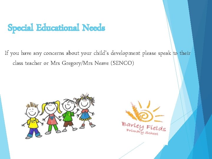 Special Educational Needs If you have any concerns about your child’s development please speak