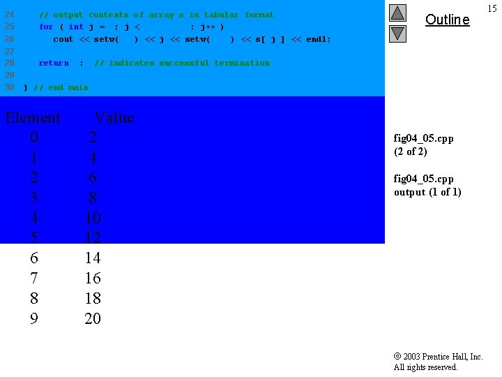 24 25 26 // output contents of array s in tabular format for (