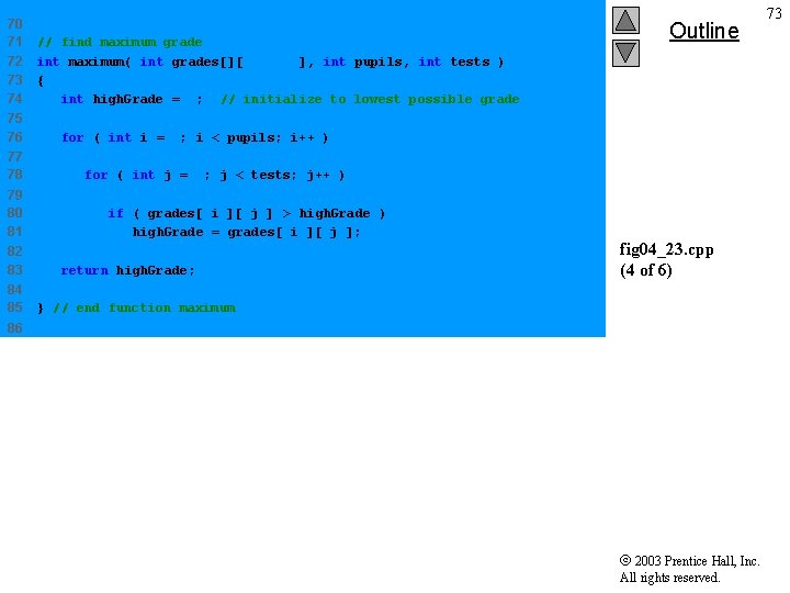 70 71 72 73 74 // find maximum grade int maximum( int grades[][ exams