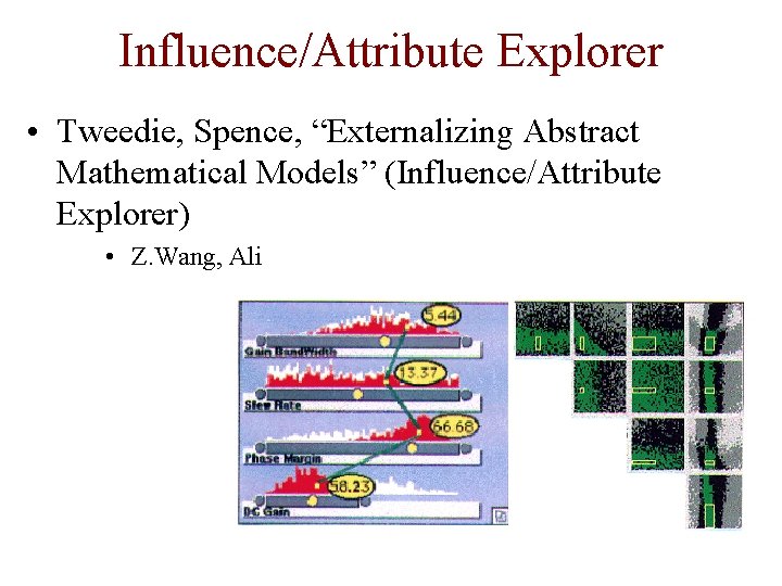 Influence/Attribute Explorer • Tweedie, Spence, “Externalizing Abstract Mathematical Models” (Influence/Attribute Explorer) • Z. Wang,