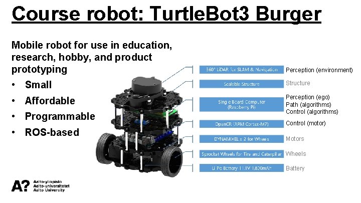 Course robot: Turtle. Bot 3 Burger Mobile robot for use in education, research, hobby,