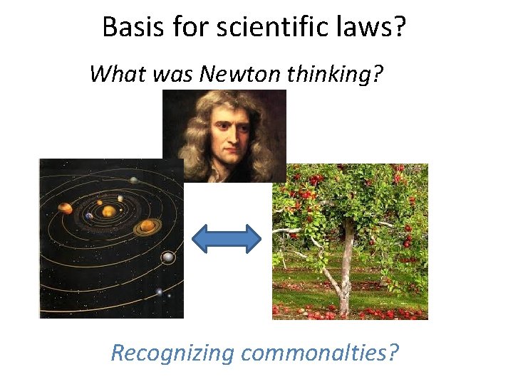 Basis for scientific laws? What was Newton thinking? Recognizing commonalties? 