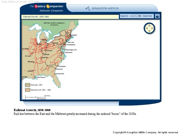 Map: Railroad Growth, 1850 -1860 Rail ties between the East and the Midwest greatly