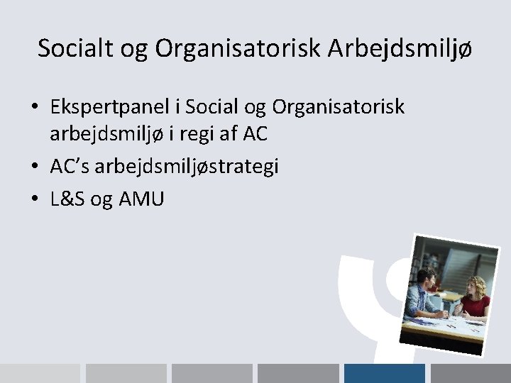 Socialt og Organisatorisk Arbejdsmiljø • Ekspertpanel i Social og Organisatorisk arbejdsmiljø i regi af