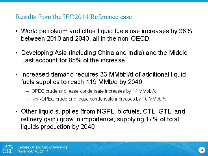 Results from the IEO 2014 Reference case • World petroleum and other liquid fuels