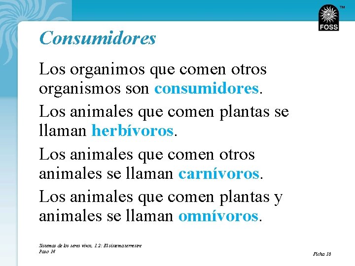 TM Consumidores Los organimos que comen otros organismos son consumidores. Los animales que comen