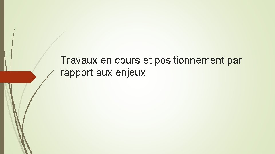 Travaux en cours et positionnement par rapport aux enjeux 