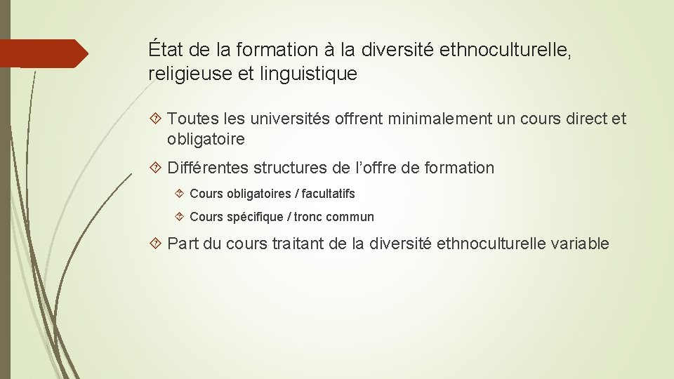 État de la formation à la diversité ethnoculturelle, religieuse et linguistique Toutes les universités