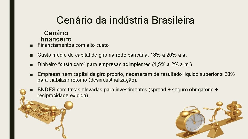 Cenário da indústria Brasileira Cenário financeiro ■ Financiamentos com alto custo ■ Custo médio