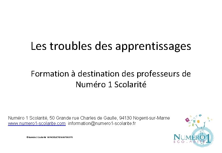 Les troubles des apprentissages Formation à destination des professeurs de Numéro 1 Scolarité, 50