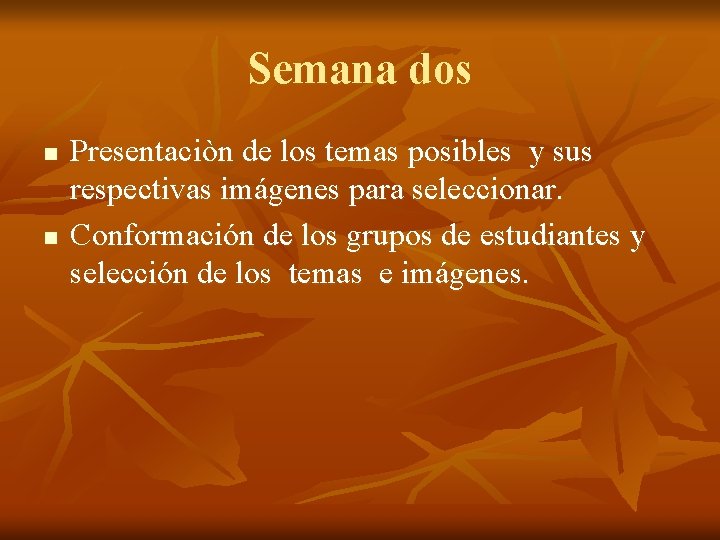 CRONOGRAMA SEMANA UNO Presentacin del proyecto de los