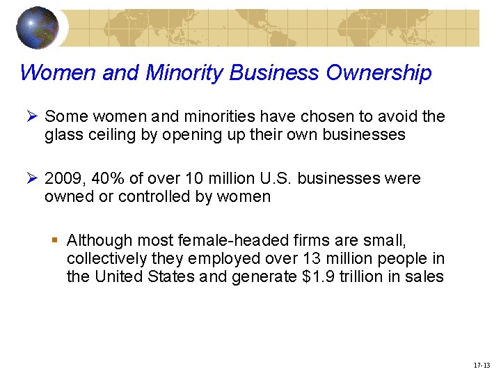 Women and Minority Business Ownership Ø Some women and minorities have chosen to avoid