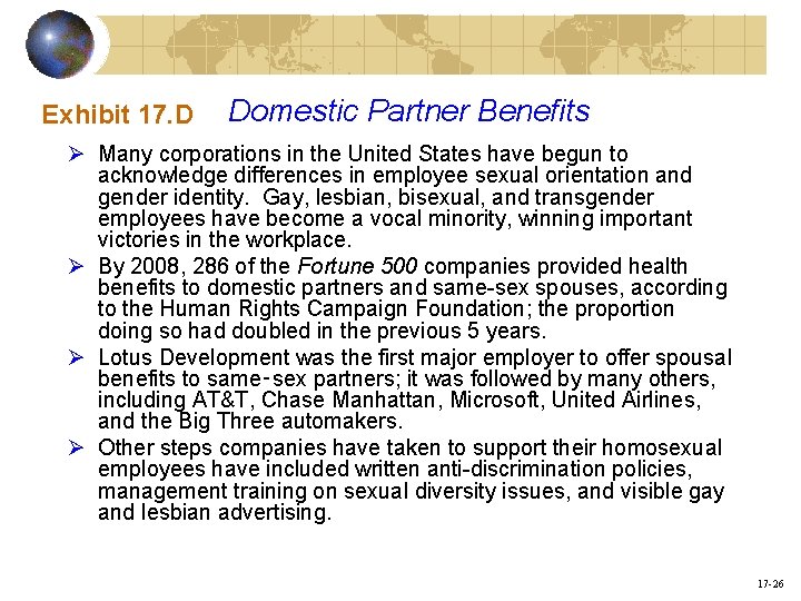 Exhibit 17. D Domestic Partner Benefits Ø Many corporations in the United States have