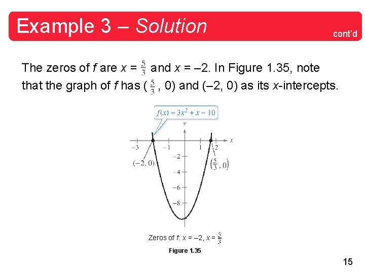 Example 3 – Solution cont’d The zeros of f are x = and x