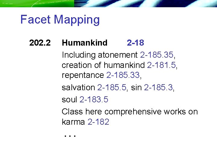 Facet Mapping 202. 2 Humankind 2 -18 Including atonement 2 -185. 35, creation of