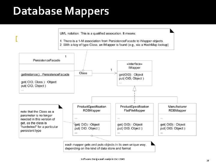 Database Mappers � Software Design and Analysis CSCI 2040 26 